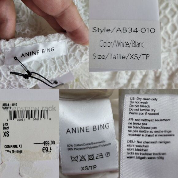 Anine Bing Skirt Mini Crochet Lace Tiered Tassel Fringe Hem Mini White XS - Picture 4 of 15